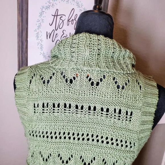 Sonoma Open Front Sweater Vest Cardigan Green Beige Size Small - Picture 11 of 12